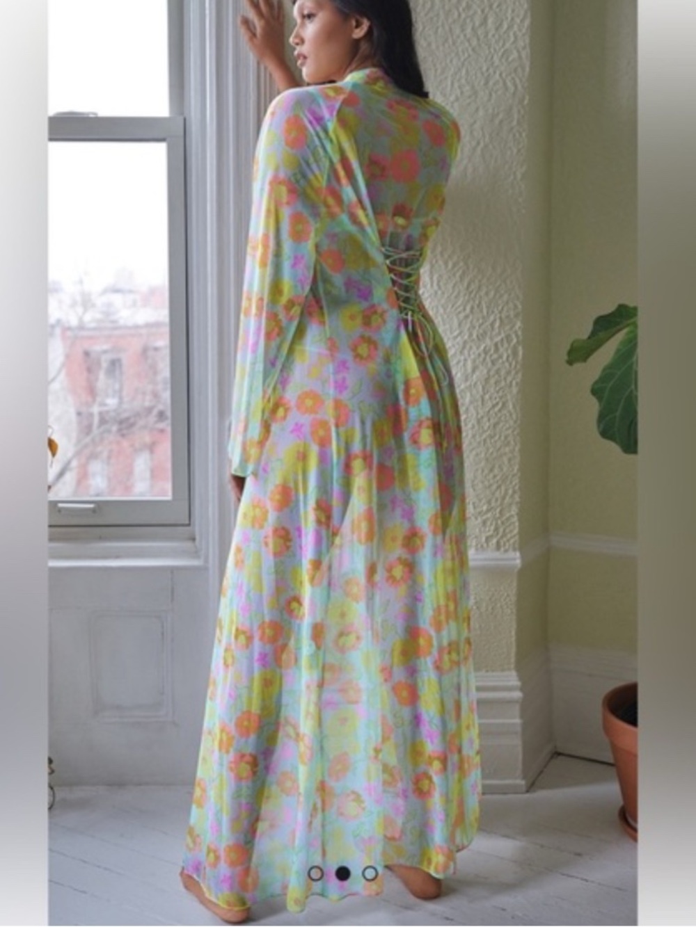 Sheer Floral Maxi Robe - Pastel Multi - Picture 2 of 11